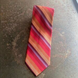 BCBG Attitude Red & Orange Bold Striped 100% All Imported Silk Hand Sewn Tie